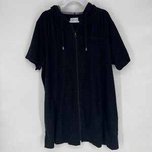 SWIM 365 Black Terry Cloth Hooded Zip Swim Cover Up Beach Pool Plus Size 22/24